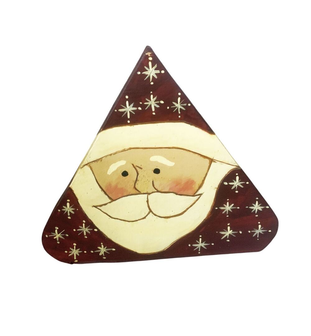 Hand Painted Triangle Block Santa 8" High x 9.5" Wide